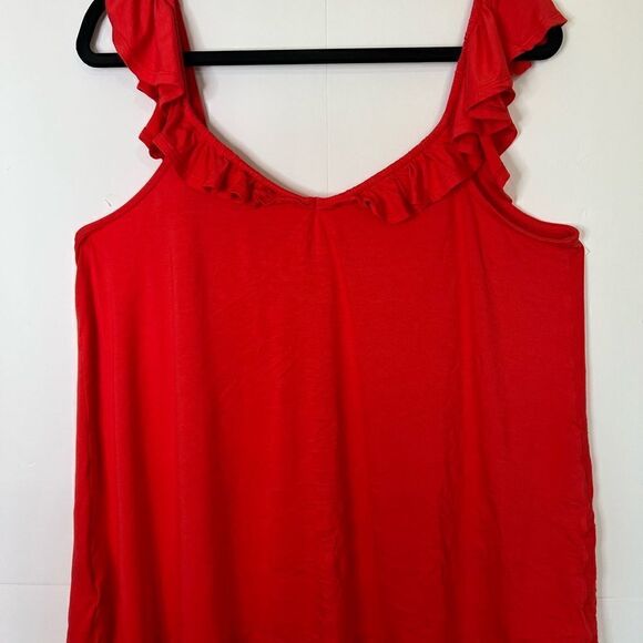 TORRID Super Soft Knits Women's Tank Top Plus Size 1 Orangeish-/Red Ruffle Neck - Picture 4 of 13